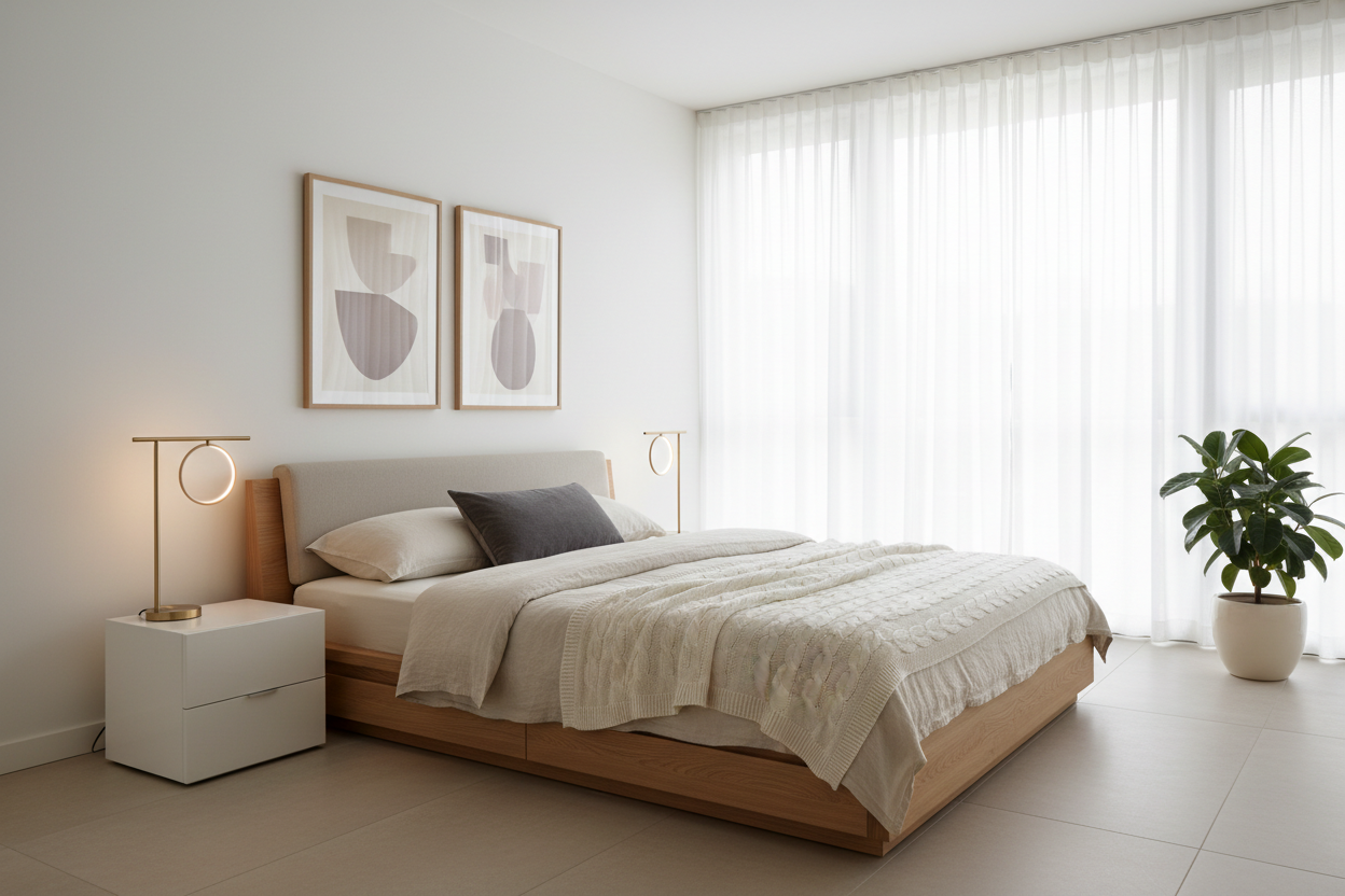 Stile camera da letto moderna: design minimalista, colori e arredo contemporaneo