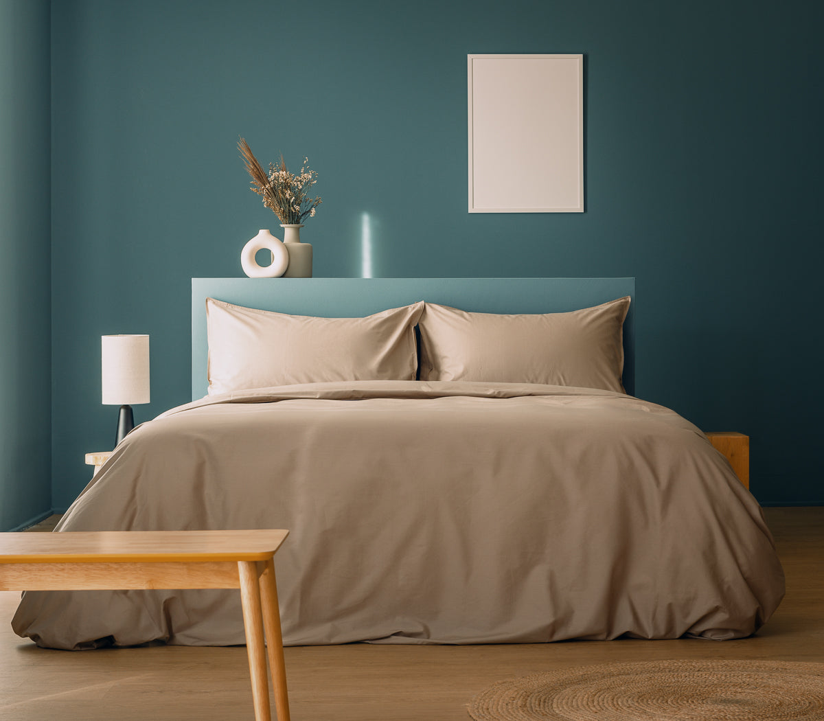 Set copripiumone in Percalle Beige Argilla